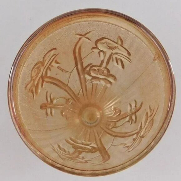 Vintage Marigold Carnival Glass Iris Herringbone Iridescent Footed Goblet Vase - Picture 3 of 5